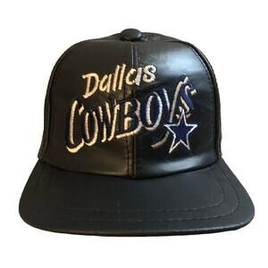Vintage NFL Dallas Cowboys Black All Leather Snapback Ball Cap Adult One Size